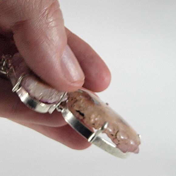 Handmade Silver Pendant – Pink Stalactite Slice + 20" Sterling Silver Chain - Picture 2 of 10